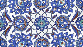 Traditional blue Turkish tiles found in one of the Imperial Ottoman Mosques interior walls in Istanbul Turkey.