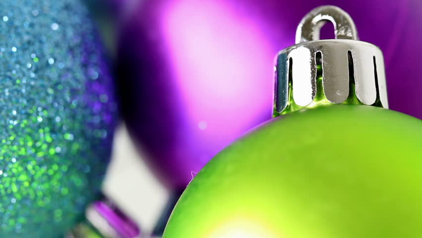 christmas ornaments, close up panning camera motion