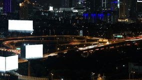 4K video time-lapse of modern urban city with freeway traffic night, Bangkok, Thailand