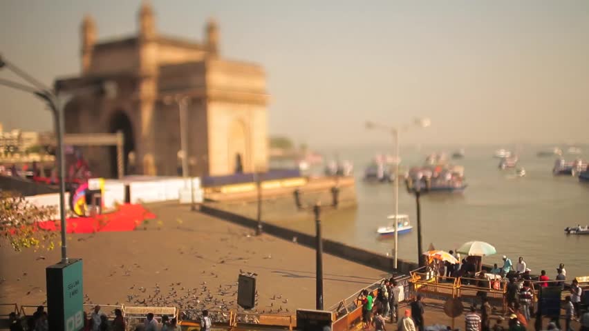 India Temple People and Boats Tilt Shift Timelapse