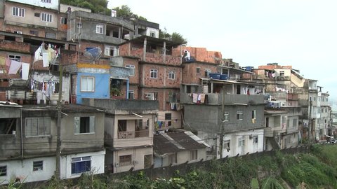 Oct 2008 - Rio De Janeiro, Brazil: static shot of residential favela hanging laundry for air drying in Rio De Janeiro, Brazil