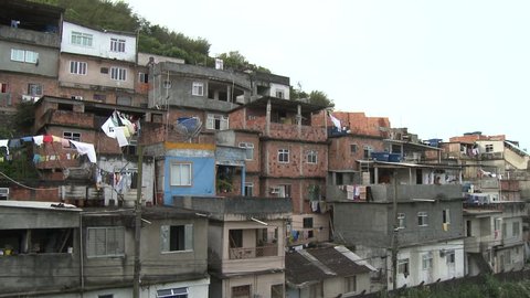 Oct 2008 - Rio De Janeiro, Brazil: static shot of residential favela hanging laundry for air drying in Rio De Janeiro, Brazil