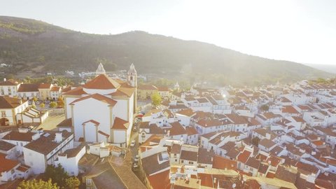Aerial Church Tower Drone Community Mountain Sunlight Landscape Travel Dwelling Crowded Residential Historic Europe Famous Roof Tourism Portugal 4K Nature