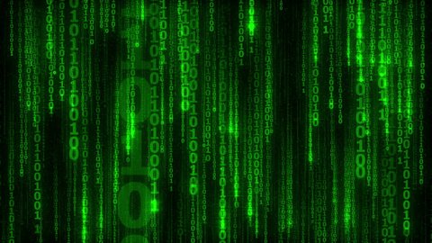 cyberspace with green digital falling lines, binary chain, abstract animated background - seamless loop