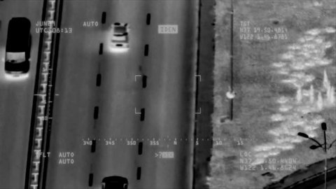  Traffic control surveillance footage. Flir thermal vision air drone shooting