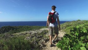 Couple on a trekking day in Caribbean island