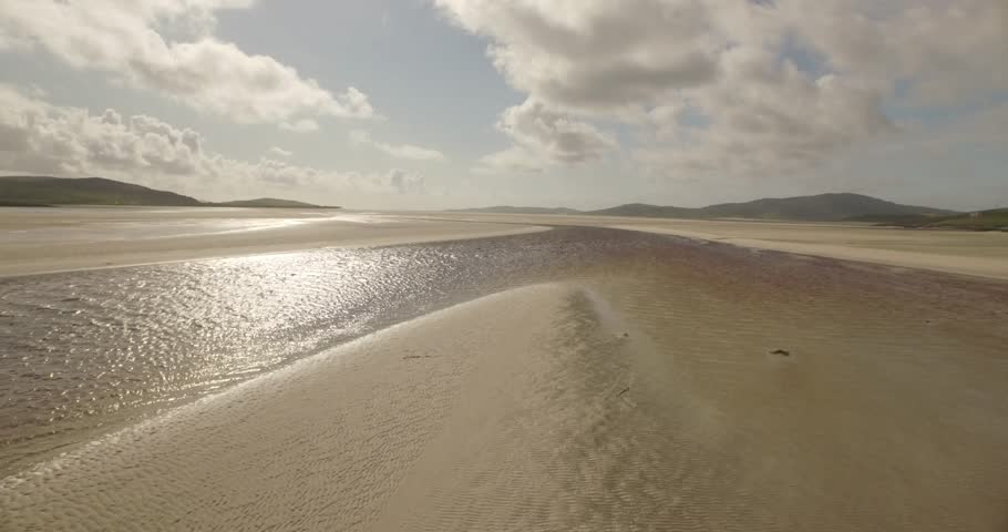 Stunning aerial shot of Luskentyre beach on the west coast of the Isle of Harris, Scotland