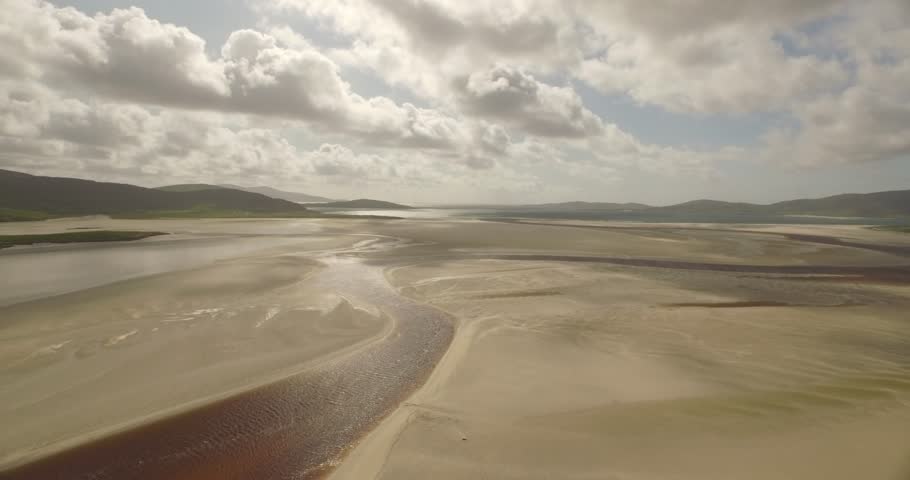 Stunning aerial shot of Luskentyre beach on the west coast of the Isle of Harris, Scotland