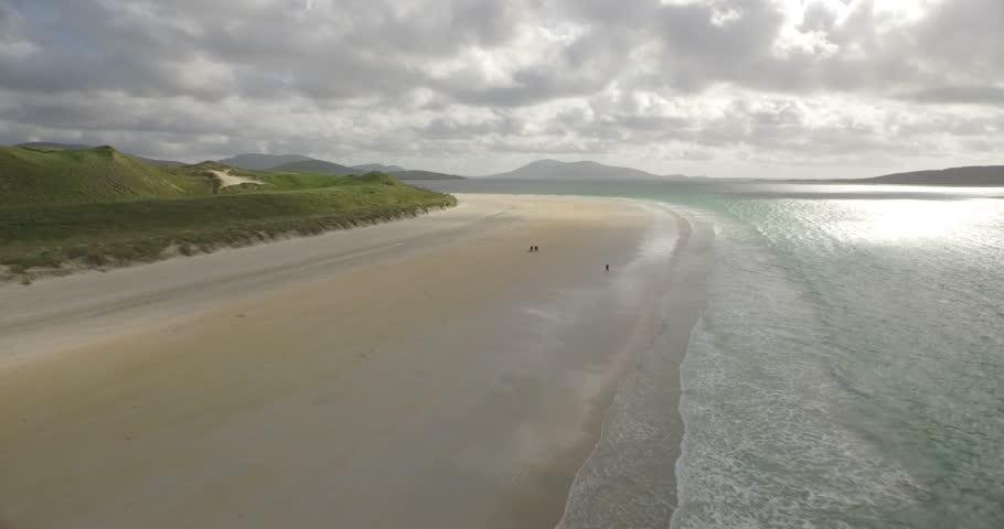 Stunning aerial shot of Luskentyre beach on the west coast of the Isle of Harris, Scotland