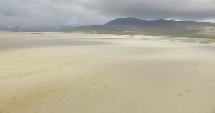 Stunning aerial shot of Luskentyre beach on the west coast of the Isle of Harris, Scotland