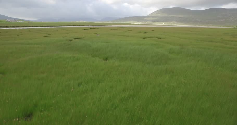 Stunning aerial shot of Luskentyre beach on the west coast of the Isle of Harris, Scotland