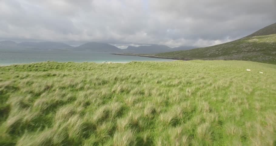 Stunning aerial shot of Luskentyre beach on the west coast of the Isle of Harris, Scotland