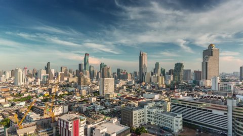 sunny day hotel roof top cityscape 4k time lapse bangkok panorama thailand