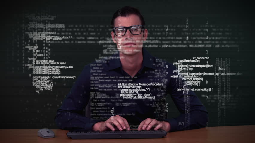 Hacker download data on computer with matrix Royalty-Free Stock Footage #14350561