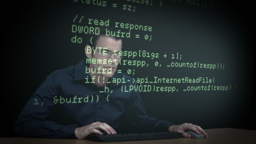 Hacker download data on computer with matrix Royalty-Free Stock Footage #14350576