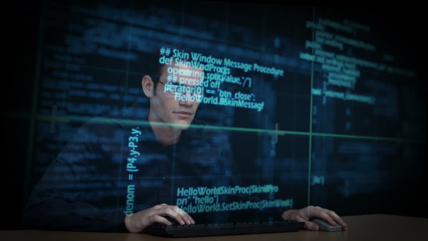 Hacker download data on computer with matrix Royalty-Free Stock Footage #14350579