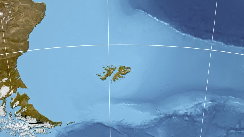 Falkland Islands shape animated on the satellite map of the globe