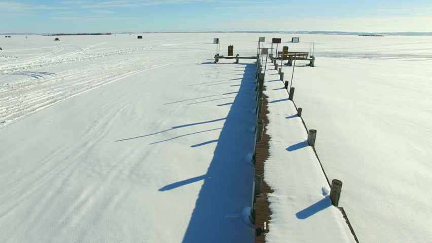 Wisconsin ice fishing shanty village on Lake Winnebago for sturgeon fishing season. 

