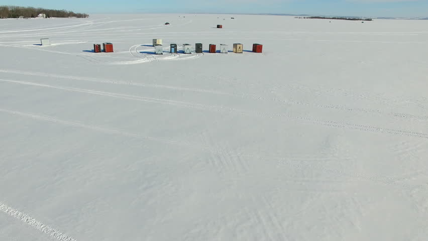 Wisconsin ice fishing shanty village on Lake Winnebago for sturgeon fishing season. 

