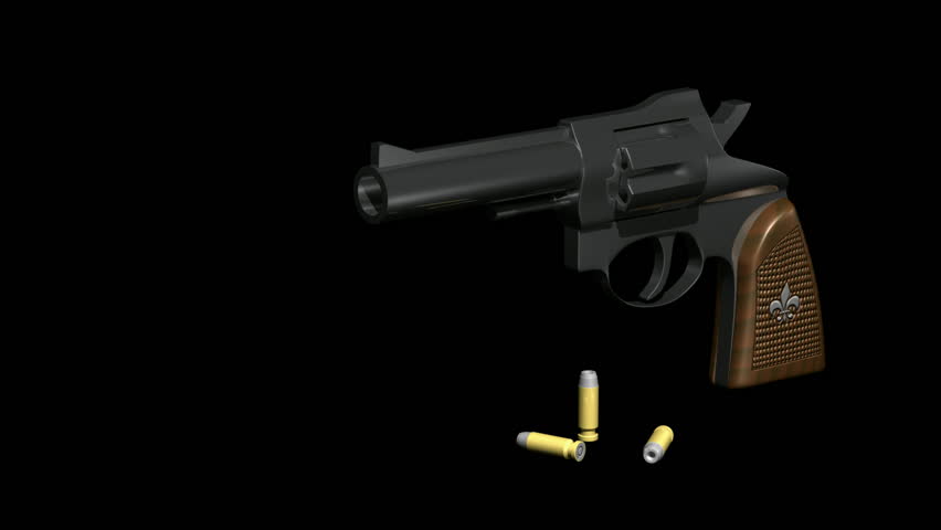 The smoking gun.  Gun firing.  3D Render. HD 1080i.