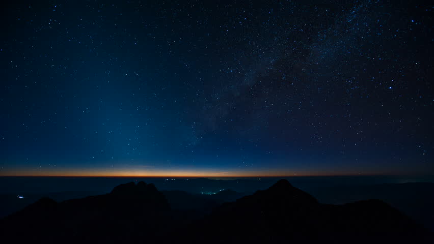 Milky way universe, star trails in dark evening clouds. Perseid Meteor ...