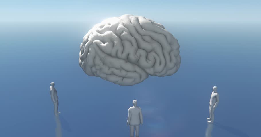 4k human look up to the brain model,artificial intelligence,abstract future tech background. cg_03315_4k