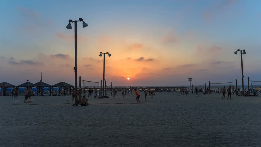4K Timelapse of Tel Aviv Beach at sunset, Tel Aviv, Israel