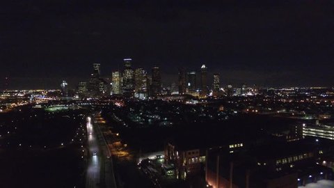 Slow aerial pan in towards the entire downtown district in Houston, Texas. Shot with the DJI Inspire1 in 4K high resolution. 