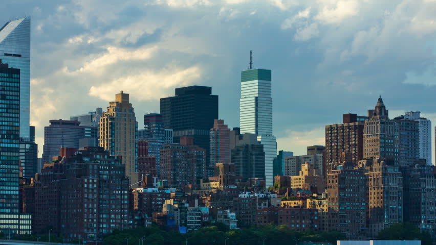 New York City skyline panorama horizontal movement 