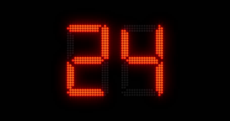 Sports shot clock countdown from 27 to 0. Glowing LED digits with time lag and afterglow. (av23183c) | Shutterstock HD Video #14417260