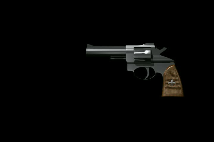 Revolver shooting bullet.  NTSC interlaced.  Seamless Loopable. 3D animation.