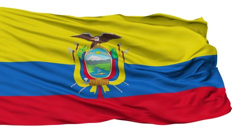 Ecuador Flag Realistic Animation Isolated on White Seamless Loop - 10 Seconds Long (Alpha Channel is Included)