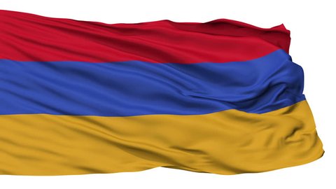 Armenia Flag Realistic Animation Isolated on White Seamless Loop - 10 Seconds Long (Alpha Channel is Included)