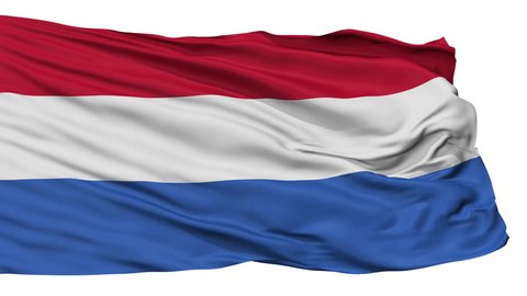 Netherlands Dutch Flag Realistic Animation Isolated on White Seamless Loop - 10 Seconds Long (Alpha Channel is Included)