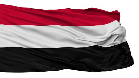 Yemen Flag Realistic Animation Isolated on White Seamless Loop - 10 Seconds Long (Alpha Channel is Included)