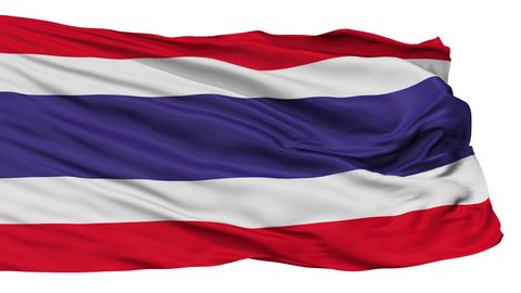 Thailand Flag Realistic Animation Isolated on White Seamless Loop - 10 Seconds Long (Alpha Channel is Included)