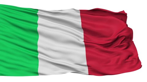 Italy Flag Realistic Animation Isolated on White Seamless Loop - 10 Seconds Long (Alpha Channel is Included)