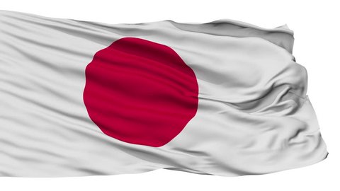 Japan Flag Realistic Animation Isolated on White Seamless Loop - 10 Seconds Long (Alpha Channel is Included)