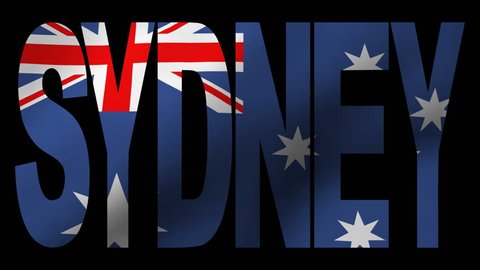 Sydney text with fluttering Australian flag animation