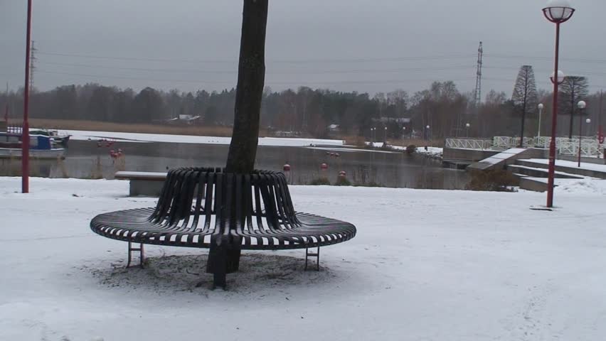 Round metal bench protecting tree near seashore, hd, hdv, 1080i