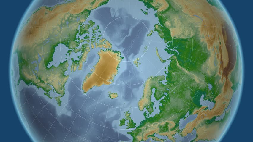 Greenland shape animated on the physical map of the globe