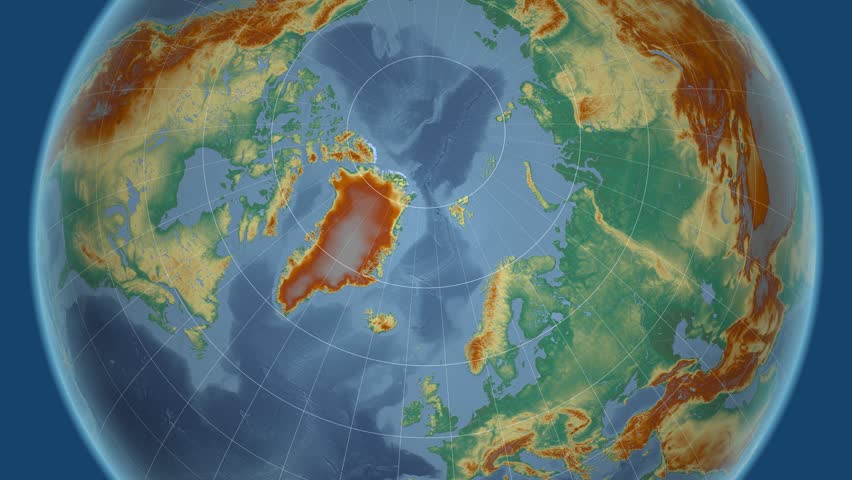 Greenland shape animated on the relief map of the globe