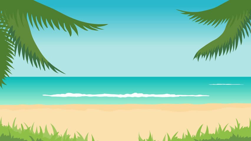 Animation of tropical landscape - beach, sea, waves, palms | Shutterstock HD Video #1447414