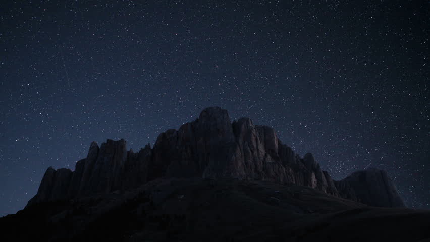 Beautiful star trails time-lapse over the rocky mountains. Polar North Star at the center of rotation. 4K resolution. Royalty-Free Stock Footage #14475193