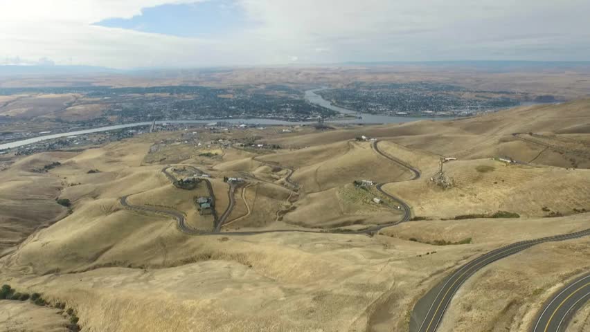 Aerial shot near Lewiston, Idaho, confluence of Snake River and Clearwater river