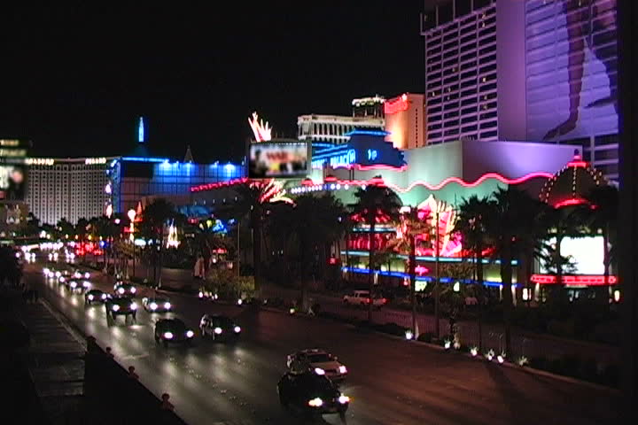 A view of traffic and casinos on the Las Vegas strip.
