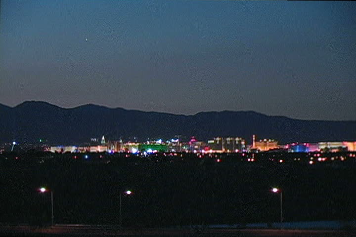 A wide view of the shimmering lights of Vegas.