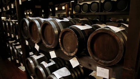 MODENA, ITALY – MAY 15, 2013: View to the balsamic vinegar barrels for storing and aging in a cellar in Modena, Italy.