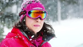 A woman enjoys snow during the winter, All Winter Magic in Slow Motion, Slow Motion Video clip