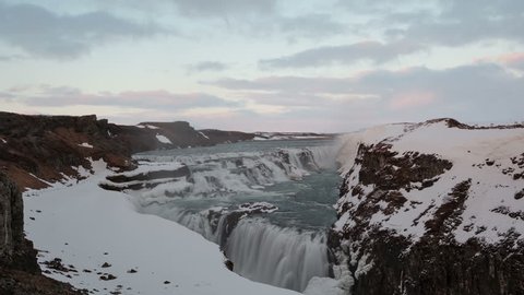 4K Time lapse of Gullfoss waterfall in Iceland in wintertime